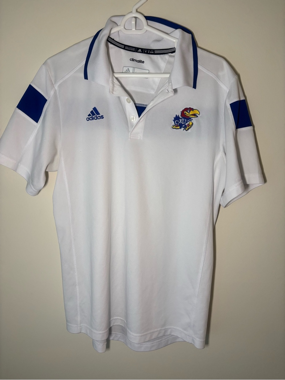 adidas White & Royal Blue Kansas Jayhawks Polo